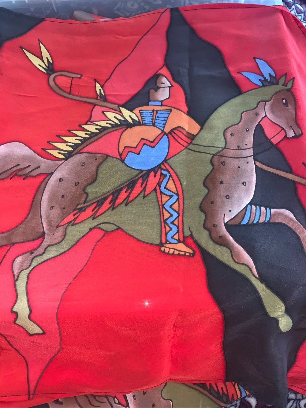 Kasaga Bold Red Horse & Rider Silk Scarf
